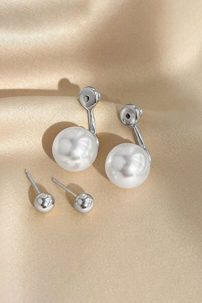 Glaren Büyük İncili Gümüş Renk Kadın Hayalet Küpe