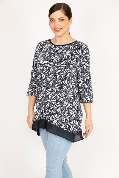 Şans Women's Navy Blue Large Size Turtle with Chiffon Garnish 65n36154