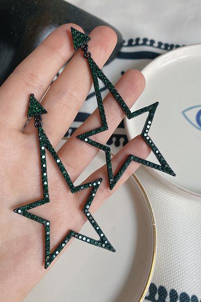 Glaren Big Star Green Stone Women's Evening Dress Earrings