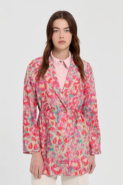 Nihan Coral Colored Double Breasted Linen Jacket - Gathered