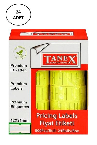 Tanex Makine Fiyat Etiketi 12x21 Mm Çizgili Fosforlu Sarı 24'lü