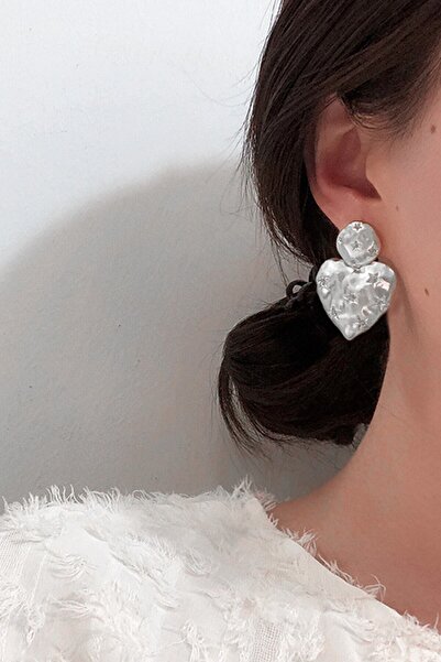 Glaren Star Patterned Dangle Silver Color Big Heart Women's Earrings