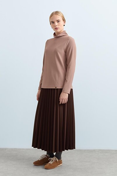 Nihan Dik Yaka Basic Örme Bluz Vizon