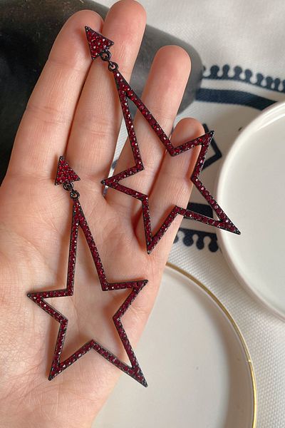Glaren Big Star Red Stone Women's Evening Dress Earrings