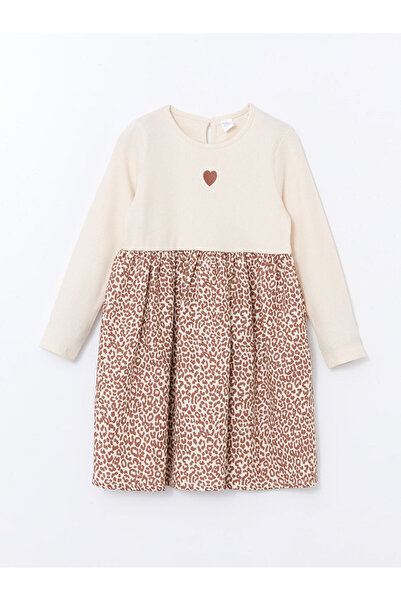 LC Waikiki LCW Kinderkleid mit Rundhalsausschnitt und Leopardenmuster für Mäd...