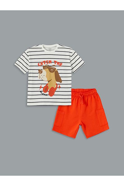 LC Waikiki New Season Crew Neck Printed Boys' T-Shirt and Shorts Set of 2 - S56906Z1