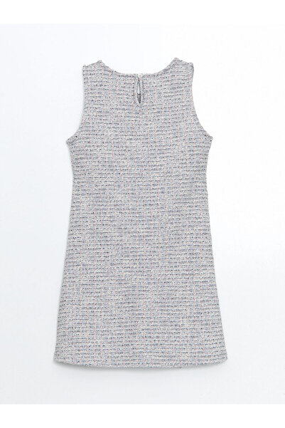 LC Waikiki Gray Crew Neck Girls Tweed Dress