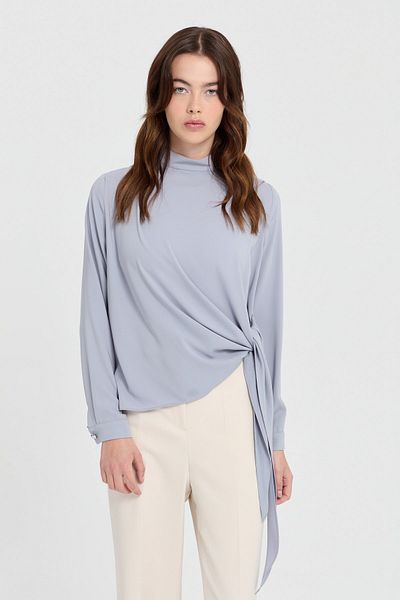 Nihan Gray Wrap Tie Blouse