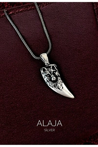 Alaja Silver Kurt Dişi Parlak Tasarım 925 Ayar Gümüş Erkek Kolye