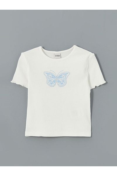 LC Waikiki New Season Crew Neck Rhinestone Girl's T-Shirt - S5Ge19Z4