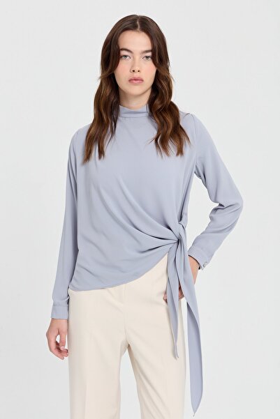 Nihan Gray Wrap Tie Blouse
