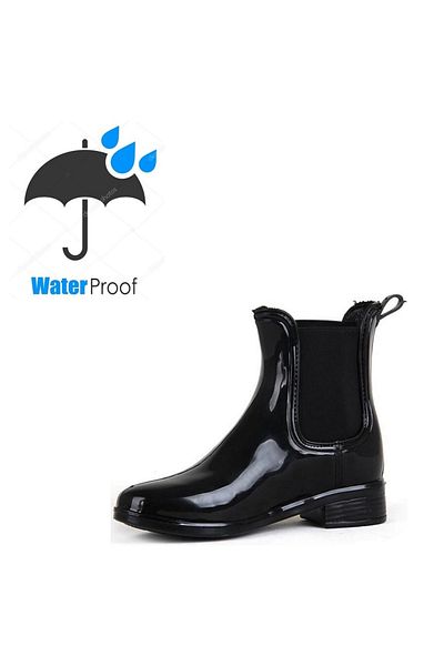 Orkide Women's Children's Daily Plain Model Black Color Rubber Ladies Waterproof Zipperless Rain Boots