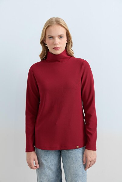 Nihan Dik Yaka Basic Örme Bluz Bordo