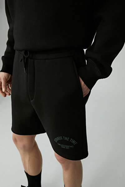 GRIMELANGE SHAW Erkek 3 İplik Lastikli Bel Rahat Siyah Şort