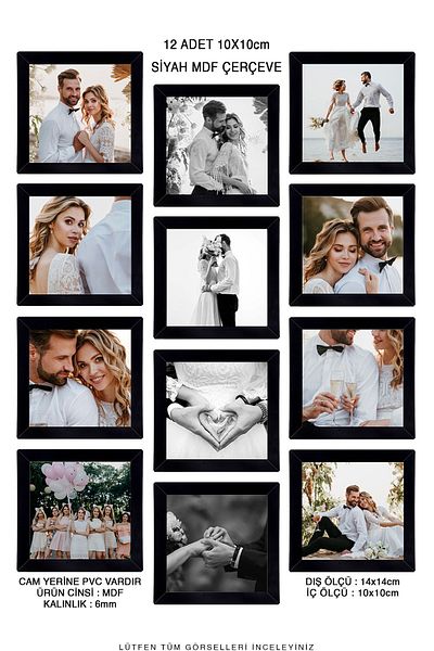 Bytwo 12 Pieces 10x10 Frame - Square Frame - MDF Black Frame - Multiple Photo Frame Set