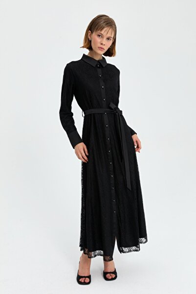 Nihan Black Lace Shirt Collar Dress
