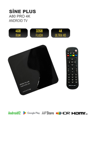 Sine Plus A80 Quad Core Arm A53 64 Bit Cpu Pro 4k 32gb Hafıza Android 12 Sınırsız Tv Paketi Tv Box 4k Uhd