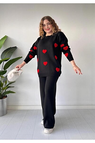 Colina Crew Deck Heart Pulover Pantaloni Tricoturi Partea Inferioară Sus Set