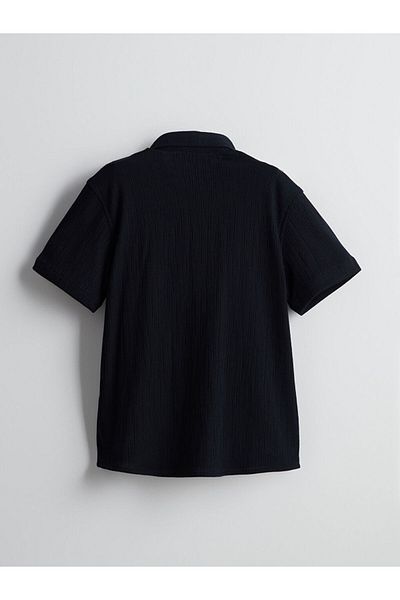LC Waikiki Navy Blue Short Sleeve Textured Boy's Shirt