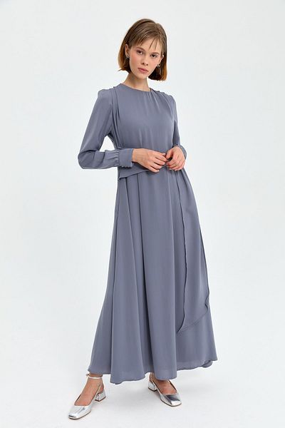 Nihan Gray Belt Detailed Dress