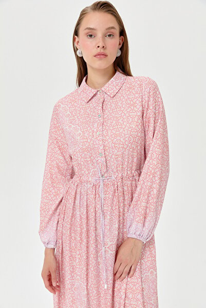 Nihan Beli Büzgülü Empirme Gömlek Yaka Elbise Oranj