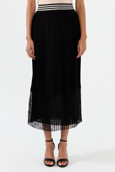 Nihan Lace Pleated Skirt Black