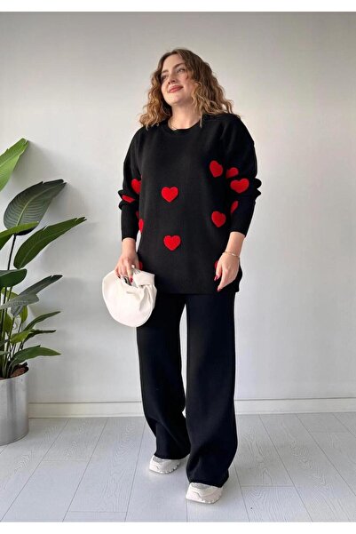 Colina Crew Deck Heart Pulover Pantaloni Tricoturi Partea Inferioară Sus Set