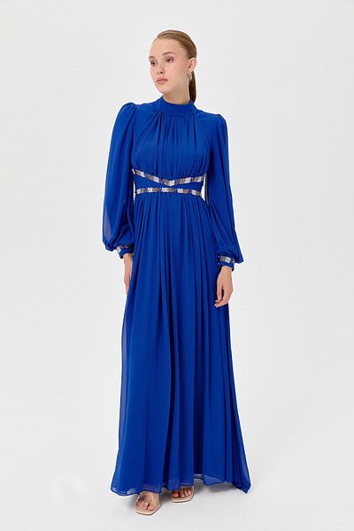 Nihan Saks Stone Detailed Evening Dress - Waist and Sleeves