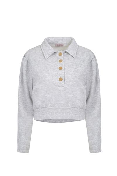 La Sarta Bella Padded Gold Buttoned Gray Tracksuit Set