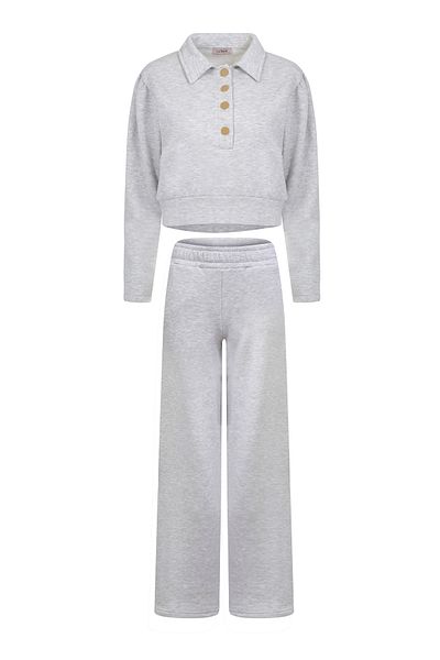 La Sarta Bella Padded Gold Buttoned Gray Tracksuit Set