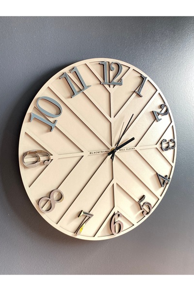 Blackframe Diagonal Lines - Krem & Gümüş - 50cm duvar saati
