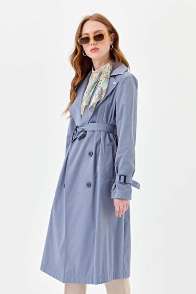 Nihan D Toka Detaylı Kruvaze Trençkot Gri