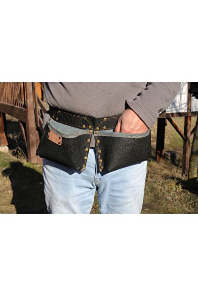 RİVET مريلة من الجلد الطبيعي الأصلي، مريلة بجيبين