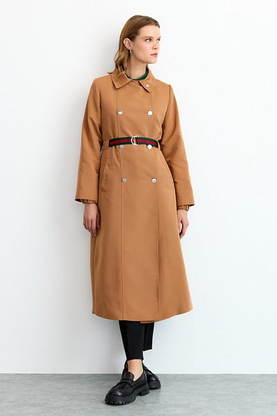 Nihan Belt Detailed Trench Coat Tan