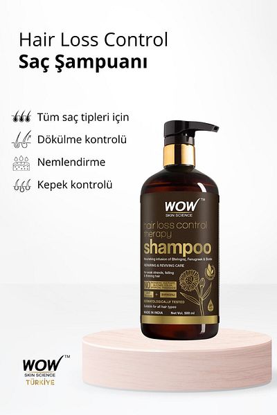 WOW Skin Science Hair Loss Control Shampoo 94.6% Natural Ingredient, Fenugreek, Biotin, Bhringraj, Amla, Shikakai, Palmetto