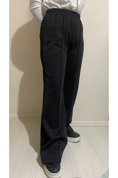 Dagü Design Women's High Waist Ribbed Elastic Waist Black Sukuba Trousers
