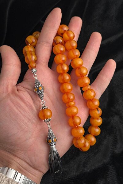 dergah tesbih Eski Usul Rüzgar Gülü Hareli Şahin Ağa Serisi Sıkma Kehribar Gümüş Tasarım