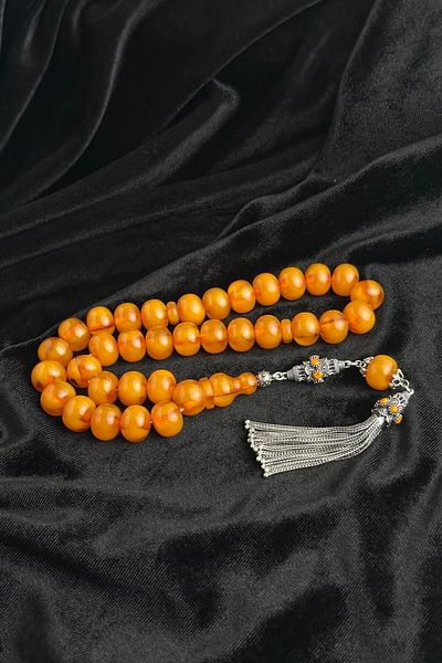 dergah tesbih Old Order Wind Rose Moire Hawk Network Series Clamping Amber Silver Design