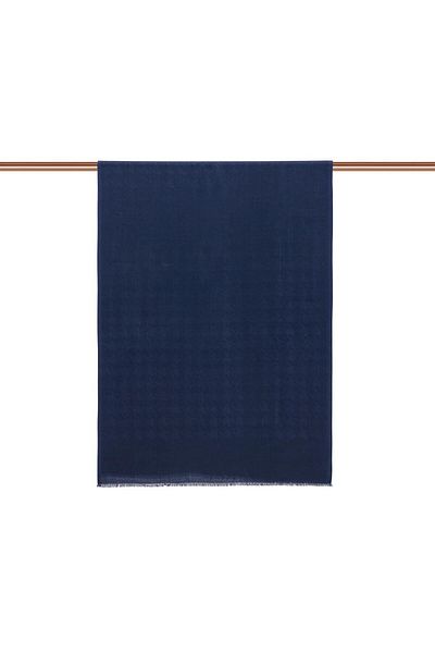 ipekevi Navy Blue Houndstooth Patterned Wool Silk Shawl