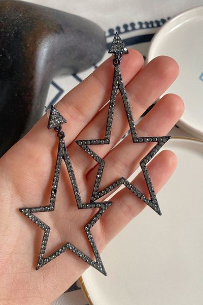 Glaren Big Star Smoke Color Stone Women's Evening Dress Earrings