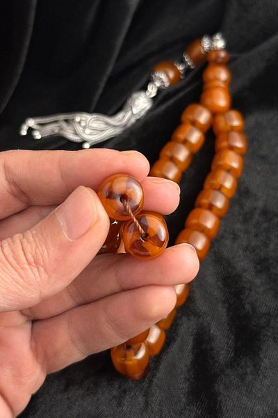 dergah tesbih Old Order Wind Rose Moire Hawk Network Series Clamping Amber Silver Design
