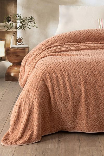 Denizli Concept Double Softy Wellsoft Powder Pink Blanket - Geometric Patterned Soft Blanket - 220X240 cm