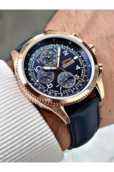 Slazenger ساعة يد رجالية من الجلد بتصميم خاص مقاومة للماء 5 ATM