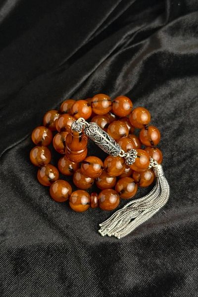 dergah tesbih Wind Rose Moire Hawk Network Series - Clamping Amber Silver Cevşen Design