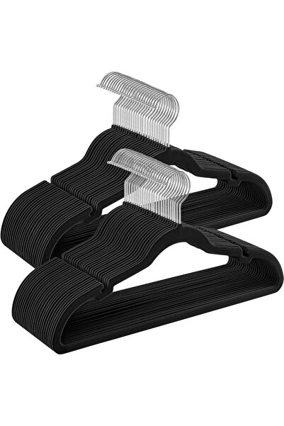 SONGMICS شماعات مخملية، عبوة من 50 شماعة معاطف للملابس ذات الشقوق على الكتف - أسود CRF029B05