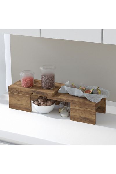 Mahmayi Wooden Storage Rack Kitchen Shelf Organiser, Spice Racks-Dark Hunton Oak