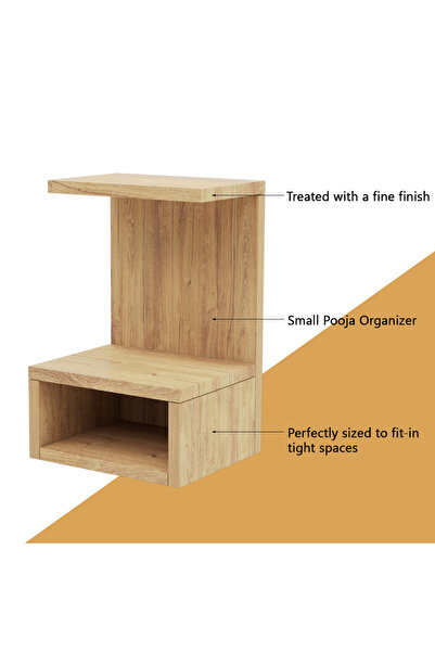 Mahmayi Wooden Small Mandir, Temple with Single Open Shelf-Brown Kansas Oak