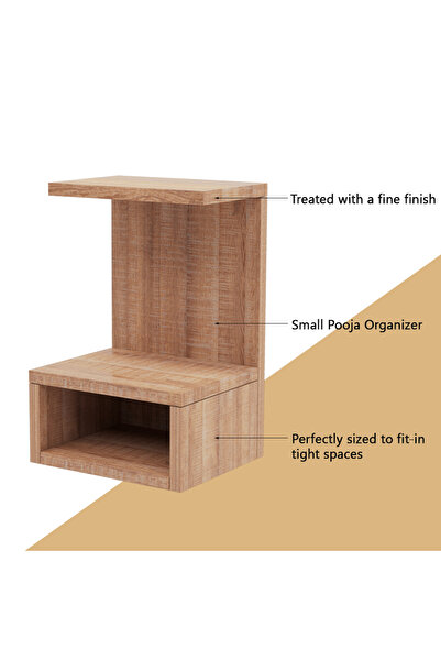 Mahmayi Wooden Small Mandir, Temple with Single Open Shelf-Brown Arizona Oak