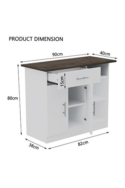Mahmayi Cabinet with Single Drawer, 2 Door Storage and 3 Open Shelf-Dark Grey Chicago Concrete White