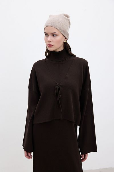 Manuka Brown Knitwear Cardigan - Lace-Up Design